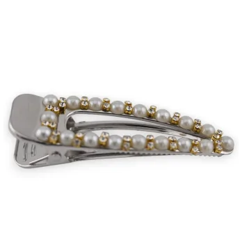Silberne Haarspange mit goldenen Perlen und Strass