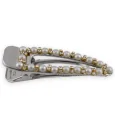 Silver hair clip with golden pearls and rhinestones