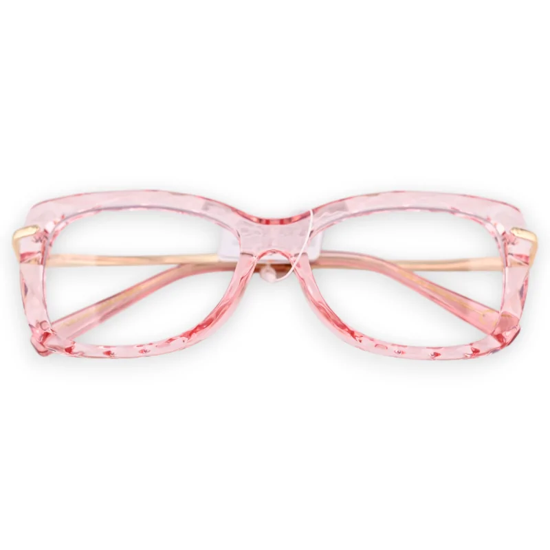 Gafas de fantasía transparentes rosas con patillas doradas