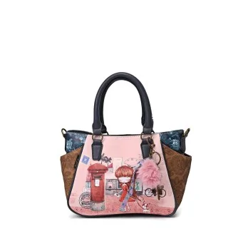 Pink and blue design shape handbag