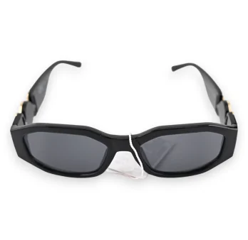 Black rectangular glasses with golden jewelry arms
