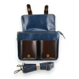 Borsa cartella vintage blu e marrone