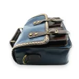 Borsa cartella vintage blu e marrone