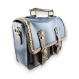 Borsa cartella vintage blu e marrone