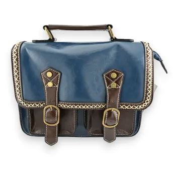 Sac cartable vintage bleu et marron