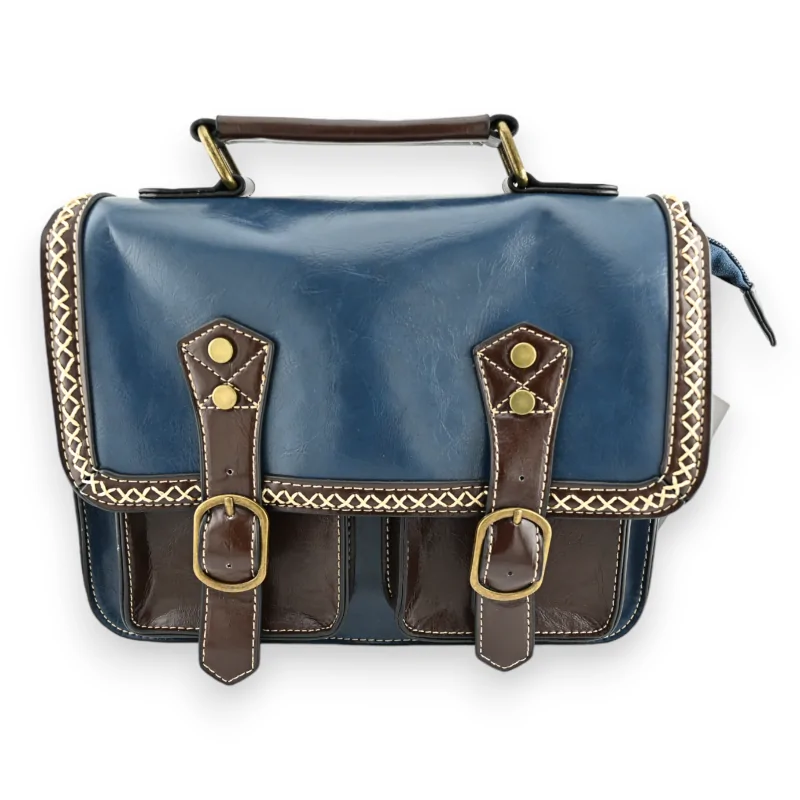 Bolso maletín vintage azul y marrón