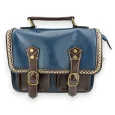 Borsa cartella vintage blu e marrone