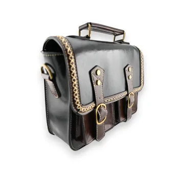 Sac cartable vintage noir et marron