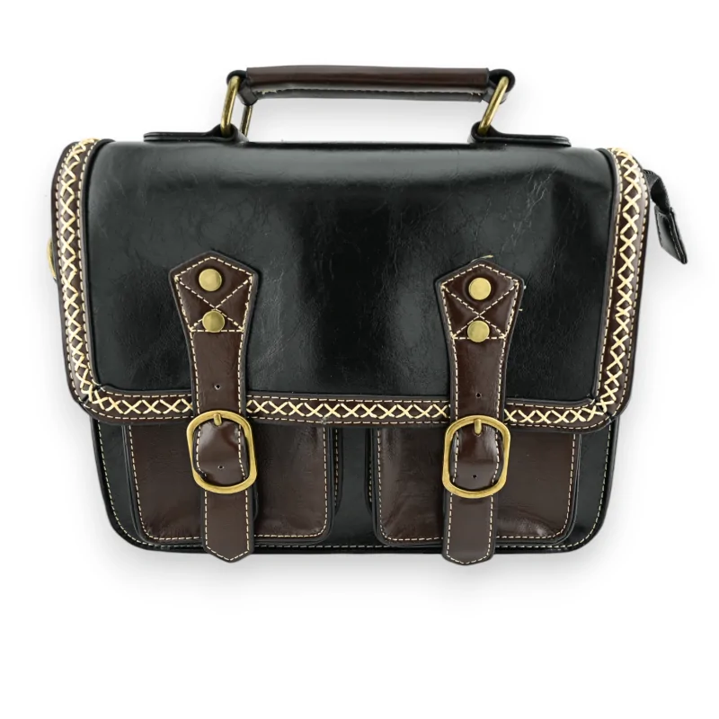 Sac cartable vintage noir et marron