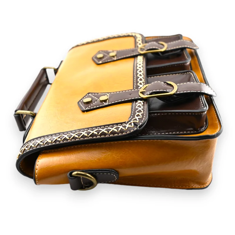 Vintage mustard and brown satchel bag