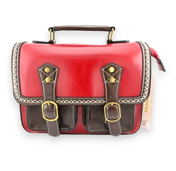 Sac cartable vintage rouge et marron