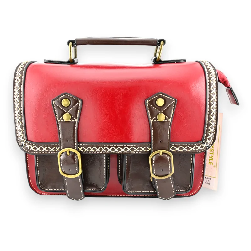 Bolso-cartelera vintage rojo y marrón