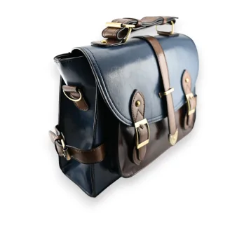 Sac cartable vintage grand format bleu marron