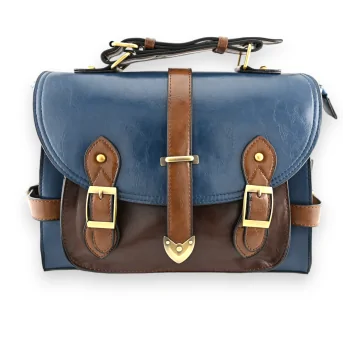 Sac cartable vintage grand format bleu marron