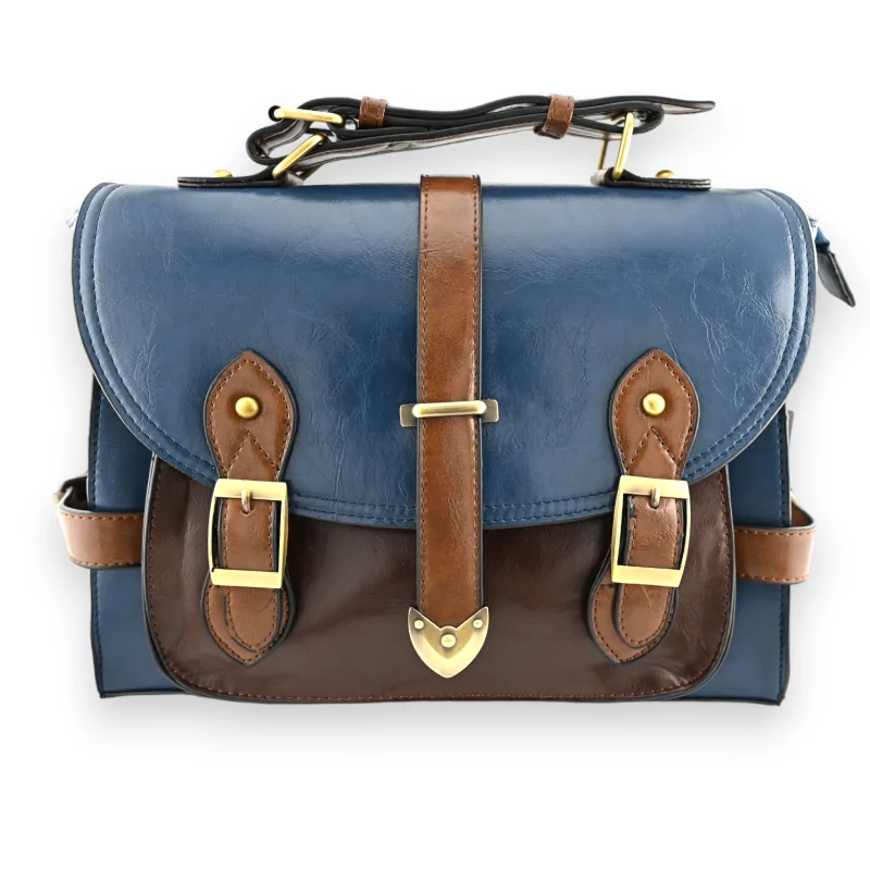 Sac cartable vintage grand format bleu marron