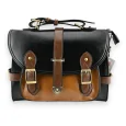 Sac cartable vintage grand format noir et camel