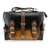 Sac cartable vintage grand format noir et camel