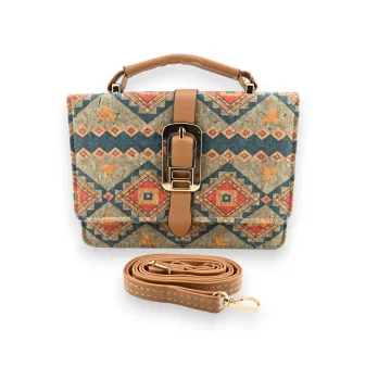 Shoulder bag in cork with geometric patterns