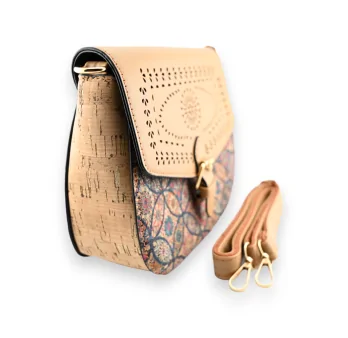 Cork shoulder bag with perforated flap