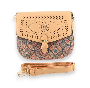 Cork shoulder bag with perforated flap