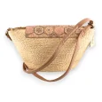 Straw and cork shoulder bag with flap