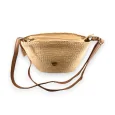 Straw and cork shoulder bag with flap