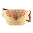 Straw and cork shoulder bag with flap