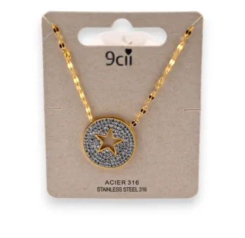 Gold-plated steel necklace with a strass locket and openwork star
