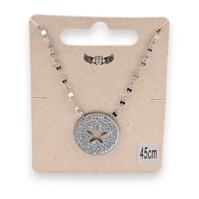 Halskette aus silbernem Stahl mit Strassanhänger und durchbrochenem Stern