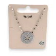 Silver steel necklace with rhinestone medallion and openwork star
