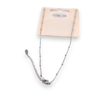 Silver steel necklace with a heart pendant and sparkling stones