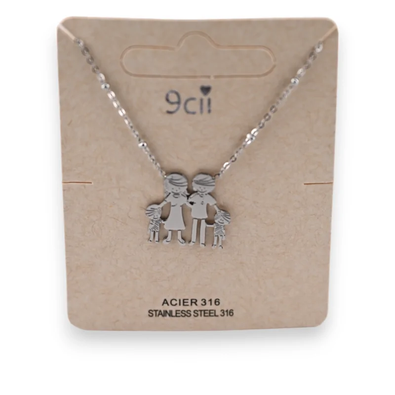 Silver steel necklace Family