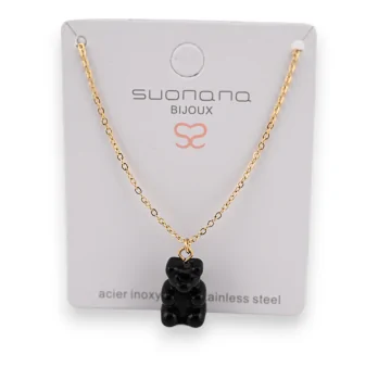Halskette aus Stahl mit undurchsichtigem schwarzen Bonbonbären