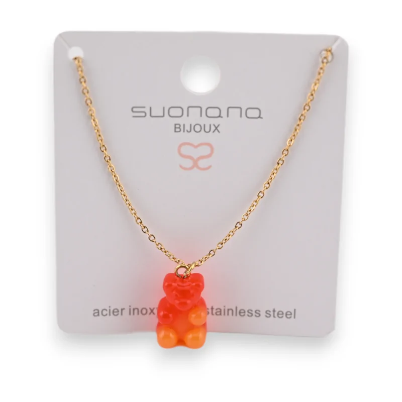 Collier acier doré nounours bonbon orange sanguine