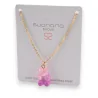 Collier acier nounours bonbon rose et violet