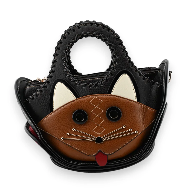 Handtasche Schwarze Katze und Kamelbraun