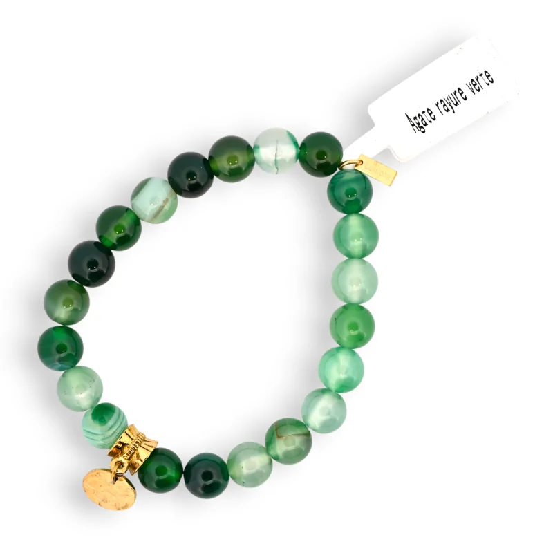 Bracelet médaillon pierre agate rayure verte