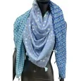 Square patchwork scarf with 4 sides in shades of blue