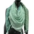 Square patchwork scarf with 4 sides in shades of green