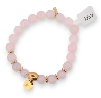 Pink quartz bracelet with medal charm