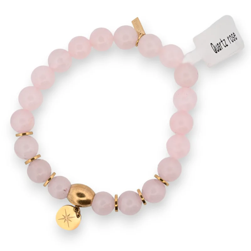 Pink quartz bracelet with medal charm