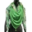 Foulard cuadrado estampado patchwork de hoja de ginkgo y chevron verde