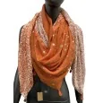 Foulard carré patchwork imprimé feuillage et liberty orange