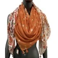 Square patchwork scarf with printed cashmere and orange liberty