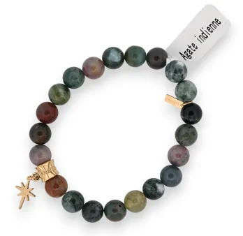 Indian Agate Beaded Bracelet with Star Charm