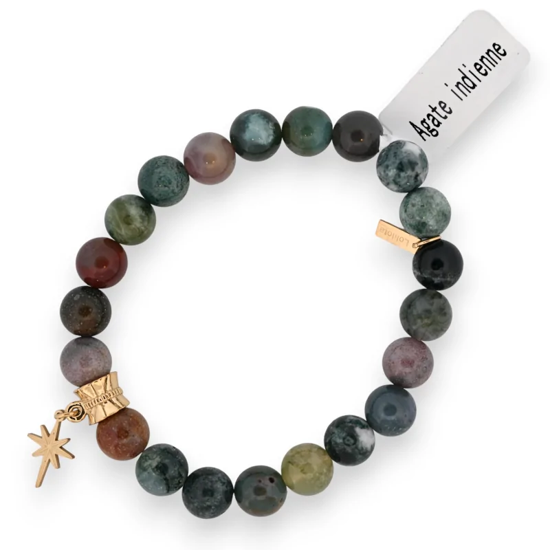 Indian Agate Beaded Bracelet with Star Charm