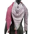 Foulard carré patchwork imprimé liberty et éventail rose