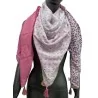 Square patchwork scarf with Liberty print and pink fan