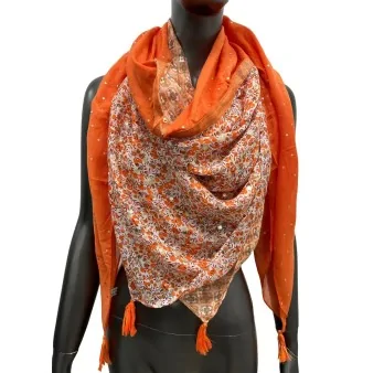 Square patchwork scarf printed in liberty orange