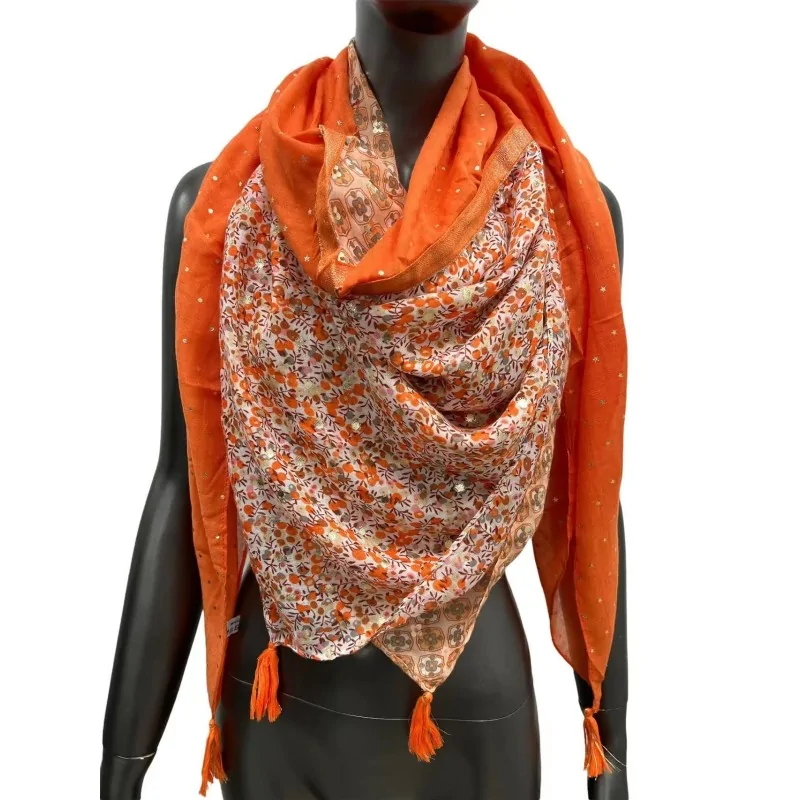 Foulard carré patchwork imprimé liberty orange